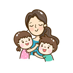 Fototapeta na wymiar Cartoon mom and kids vector