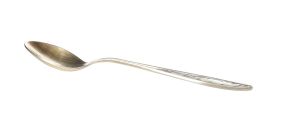 Shiny golden tea spoon isolated on white
