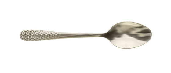 Shiny metal tea spoon isolated on white, top view