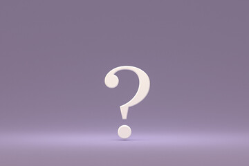 White question mark sign minimal on purple background, 3d render, minimal and copy space