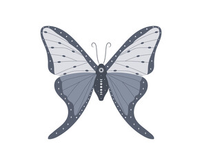 Boho butterfly. Insect with celestial elements. Witch and magic symbol. Abstract hand drawn moth. Vector illustration in bohemian style.