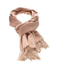 Beige scarf isolated on white. Stylish accessory