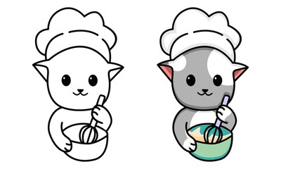 cat bakery chef coloring page for kids