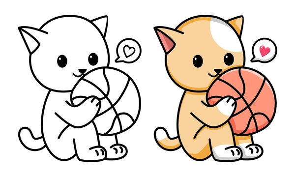 cat holding basketball coloring page for kids