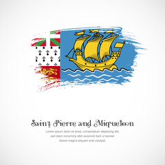 Brush stroke concept for Saint Pierre and Miquelon national flag. Abstract hand drawn texture brush background