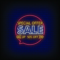 Special Offer Sale Neon Signboard On Brick Wall