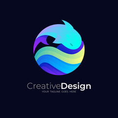 Fish logo with circle design illustration, 3d colorful logos