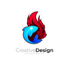 Fototapeta premium Fish logo with colorful design template, fish and fire icons, 3d logos