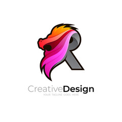 Obraz premium lion logo with letter R design illustration, e-sport logo