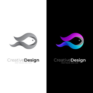 Fish logo with 3d colorful design, simple logos and abstract animal logo