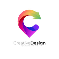 Fototapeta premium Abstract location logo with colorful design, Letter C logo and arrow