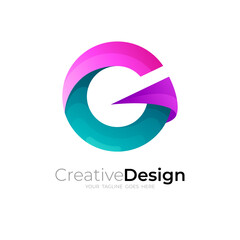 Abstract logo with letter G design illustration, 3d colorful icon