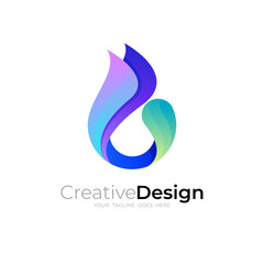 fire logo design abstract , Flame and water drop logo combination