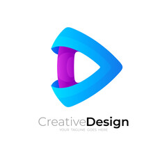 Obraz premium play logo and simple design illustration, 3d colorful icons