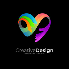 Obraz premium love logo and hand people design community, 3d colorful