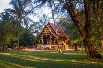 Wat Tha Sai - Buddha temple Phang Nga thailand  The temple is built from teak wood.