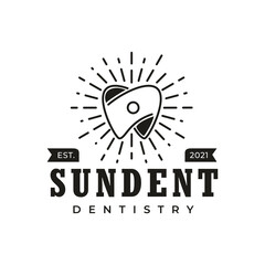 sundent dentistry logo,  vintage rustic retro dental office with teeth and sun vector