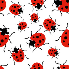 Seamless pattern tile with ladybugs.