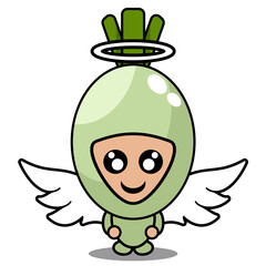 cartoon vector cute spring onion vegetable mascot character winged angel