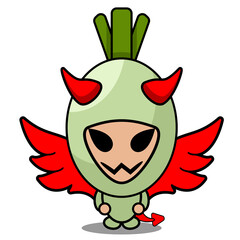 cartoon vector cute spring onion vegetable mascot character winged devil