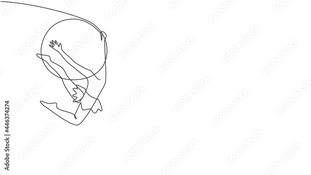 Aufkleber animated self drawing of continuous one line draw an acrobatic woman who performs on an aerial hoop 