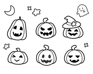 ハロウィン ジャック・オー・ランタン モノクロ アイコン