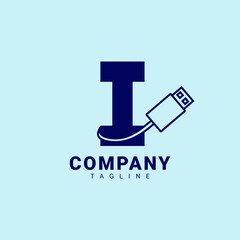 letter I usb clean and professional vector logo design
