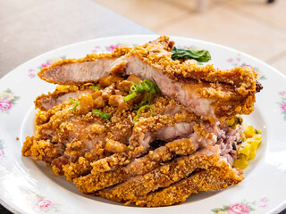 Close up shot of deep fried pork chop