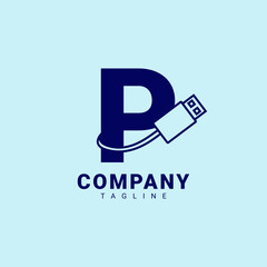 letter P usb clean and professional vector logo design