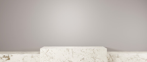 3D rendering of Scene for displaying marble products background. For show product. Blank scene showcase mockup.