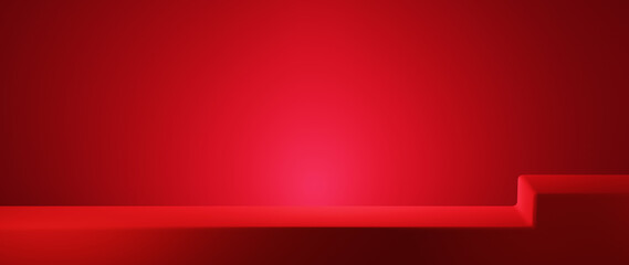 3D rendering of The scene for displaying products in the red room background. For show product. Blank scene showcase mockup.