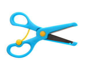 Kid's color scissors isolated on white, top view