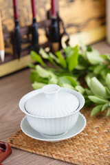 Chinese traditional gaiwan tea on the mat
