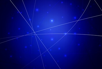 Dark BLUE vector background with circles and triangles.
