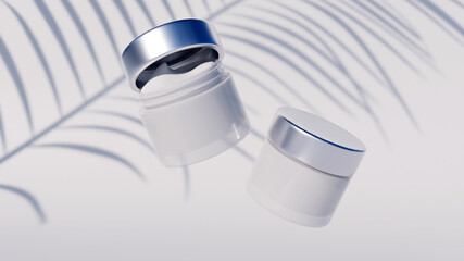 Cream bottles mockup with leaf shadow