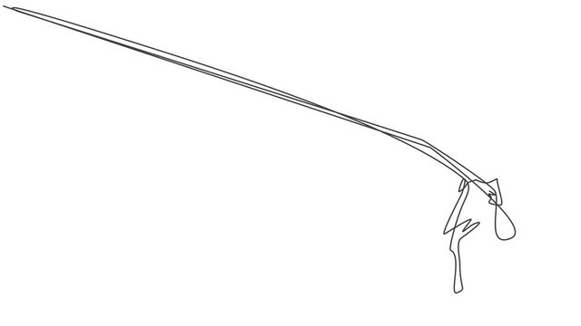 Animated self drawing of continuous one line draw young female worker pulling rope to get the kites. Success business manager minimalist concept. Full length single line animation illustration.