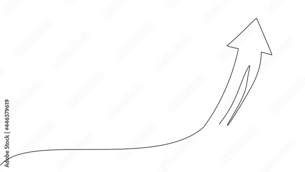Poster self drawing animation of single one line draw flying up arrow symbol on the sky. business finance g