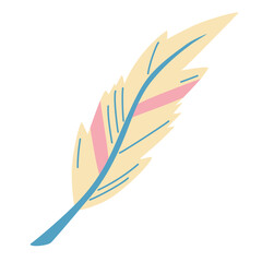 Cute feather. Tribal design elements in pale colors. Ideal style for cards, website design, logo, birthday, Valentines Day and any type of holiday or wedding invitations. Vector illustration.