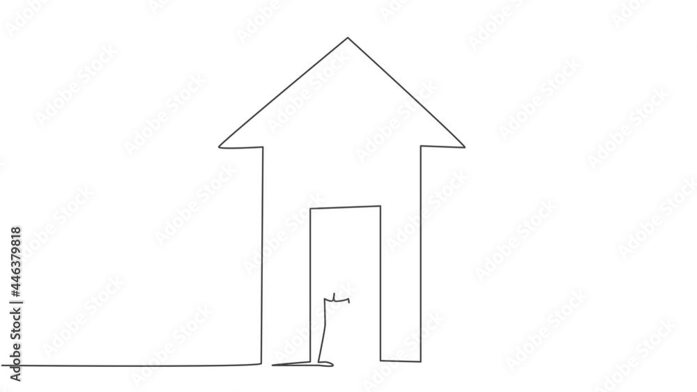 Aufkleber animated self drawing of single continuous line draw young business man enter the up arrow shape hou
