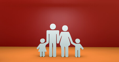 The family. Health and life insurance concept. Traditional model. 3D