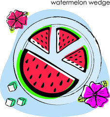 The image of black and white and color graphics. Fruit. Illustration background. A composition On a summer theme. Red, green, blue. Vector.