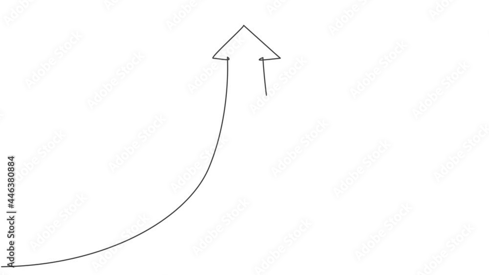 Poster self drawing animation of single continuous line draw success rising up arrow sign logo. increase bu