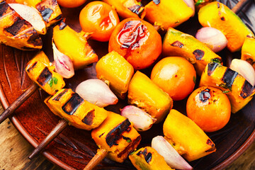 Appetizing vegetable kebab,grilled vegetable