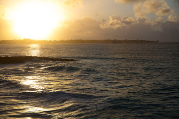 Obraz premium Summer on Barbados Island. Exotic vacations. Palm trees. Turquoise water. Sunny blue sky. Beautiful white-sand beach.