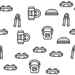 Home Gym Equipment Vector Seamless Pattern Thin Line Illustration