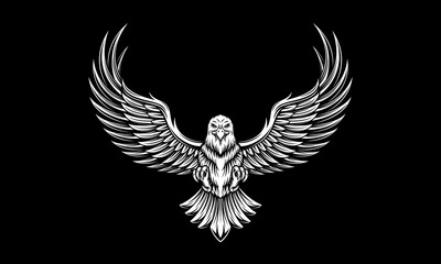 Plakat Black and white eagle with open wings vector