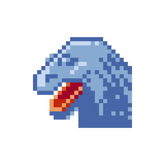 Head dinosaur character isolated vector illustration video game pixel art icons. Logo, sticker and mobile app design. Game assets 8-bit sprite.