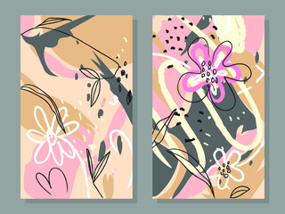 set of botanical nature abstract background hand drawn vector illustration. Luxury pattern design for cards,prints,banner, template,art home decor.