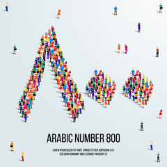 large group of people form to create the number 800 or Eight Hundred in Arabic. People font or Number. Vector illustration of Arabic number 800. - obrazy, fototapety, plakaty