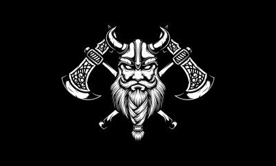 Black and white viking with double axe vector